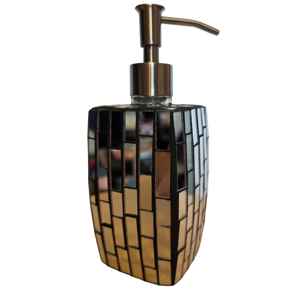 Mosaic Mirror Tile Soap Dispenser Silver Glass Disco Style Bathroom Decor